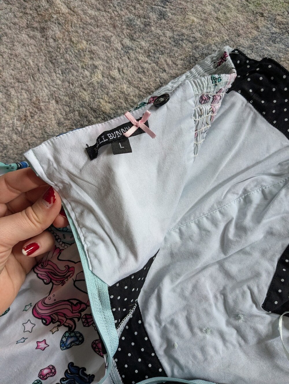 Hell Bunny White Retro Halter Midi Dress with Pink & Teal Print - Picture 4 of 5